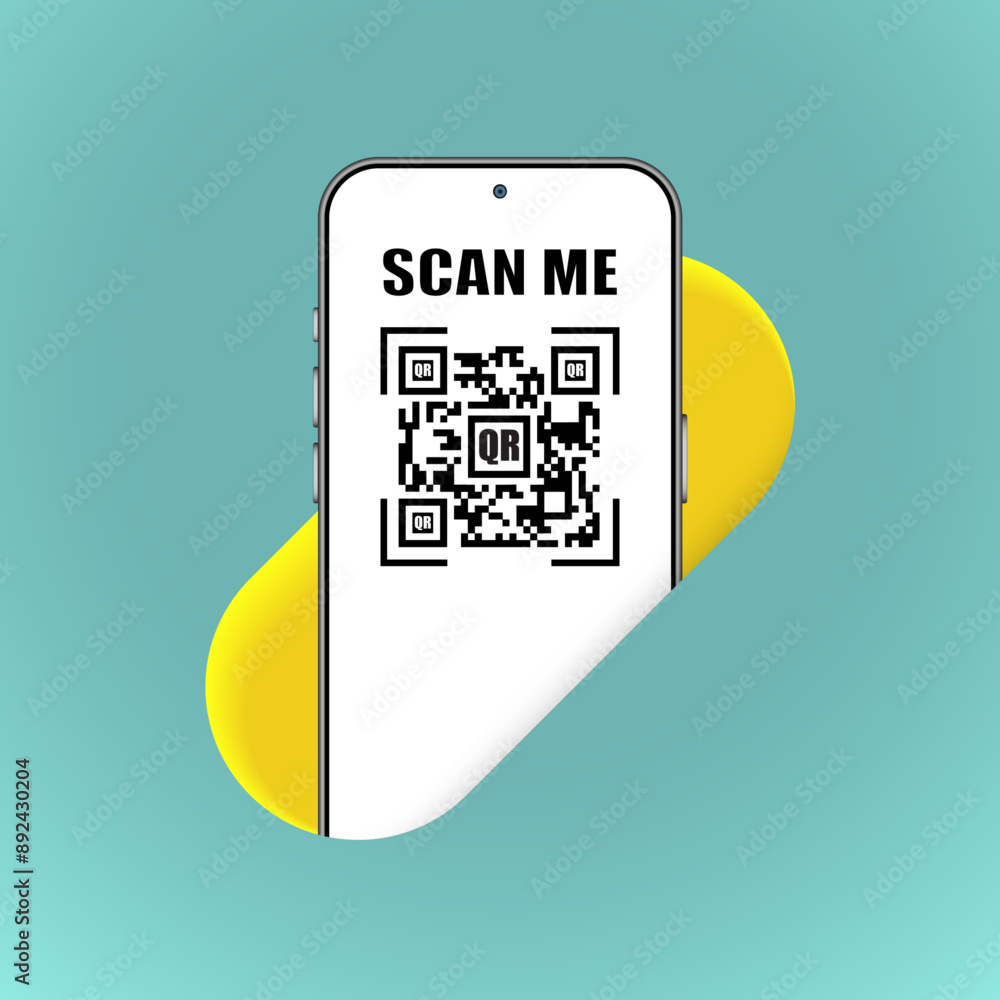 Poster qr code verification 'scan me' template with smartphone for advertisement, marketing leaflet, brochu