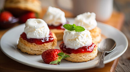 Obraz premium Freshly baked scones with clotted cream