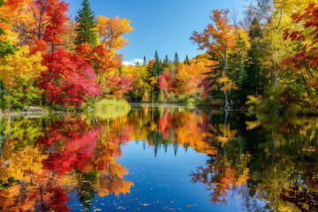 Fototapeta premium autumn trees reflected in water