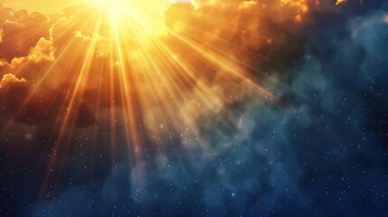 Radiant sunburst plexus design on a dark sky background, ideal for motivating business concepts with text space