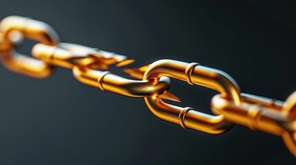 Obraz premium A broken golden chain with shadows illustrating the liberation from greed and blame