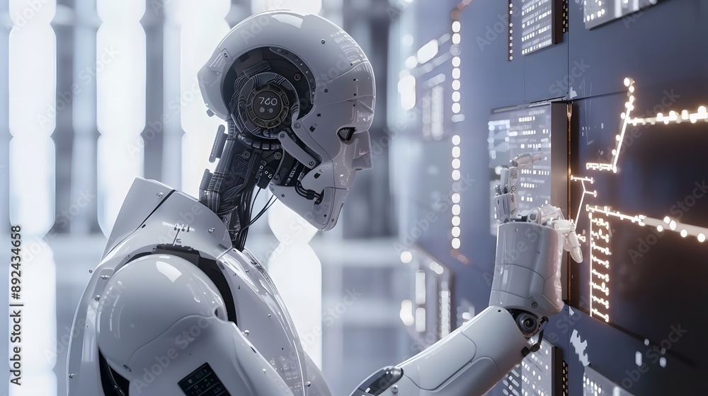 Poster robot interacting with a data screen