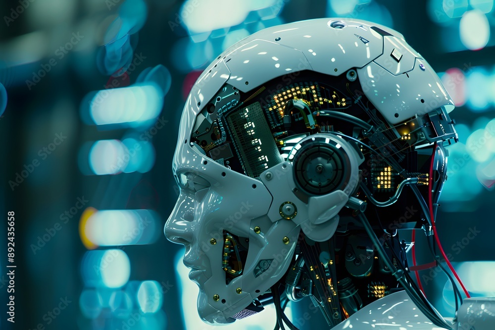 Poster android cyborg with artificial intelligence