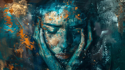 Abstracts portraits showing different human emotions and mental health issues