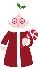 Cute Christmas Mrs Claus flat vector.
Isolated Christmas santa claus wife illustration. .