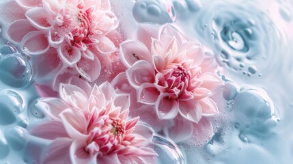 Fototapeta premium Fresh pink flowers floating in a bowl of water, perfect for still life photography or floral arrangements