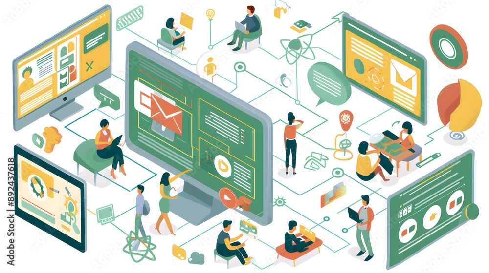 Poster network of people working with computers