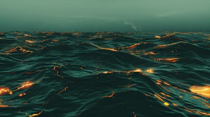 Fototapeta premium A dark ocean with golden currents symbolizing the tumultuous nature of greed and blame