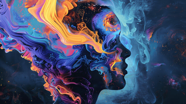 Abstracts portraits showing different human emotions and mental health issues