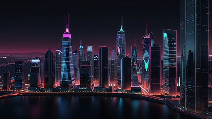 Smart City Nights: Neon Illuminated Skyscrapers