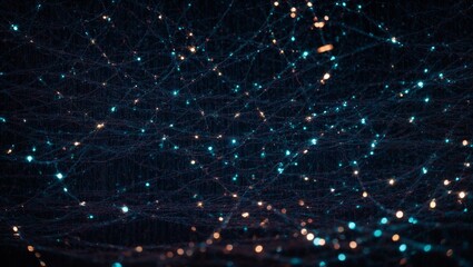 Obraz premium Abstract Network of Glowing Lights: A captivating abstract image of a network of glowing lights, reminiscent of a neural network, illuminating the vastness of the digital landscape. The intricate web 