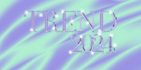 Trend 2024 text in futuristic Y2K nostalgia art style iridescent gradient color background banner size