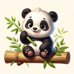 panda bear with bamboo