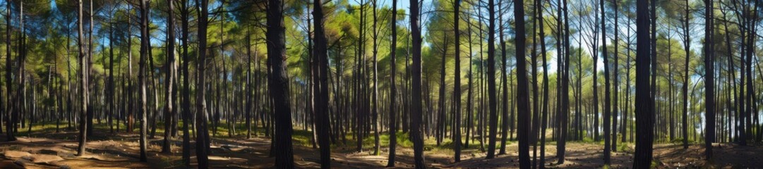 Obraz premium A forest with trees and sunlight.