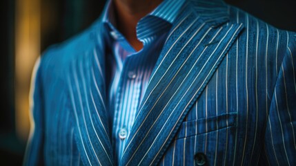 Man s new blue striped shirt with long sleeves and matching suit