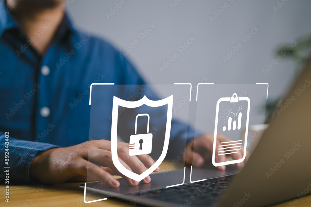 Poster internet, cyber, firewall security, data protection, information safety and encryption, secured acce