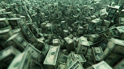 big pile of money american dollar bills without shadow 3d. 