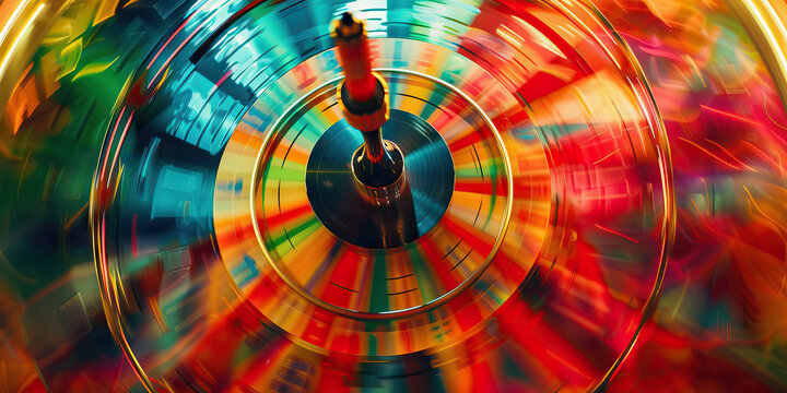 The Fluctuating Fortunes: A game of fortune wheel with market graph segments, spinning to reveal outcomes