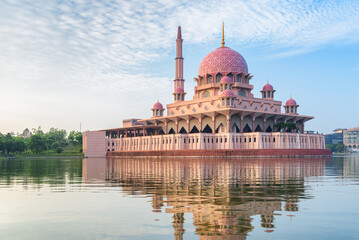 Awesome view of the Putra Mosque at sunrise, Putrajaya, Malaysia