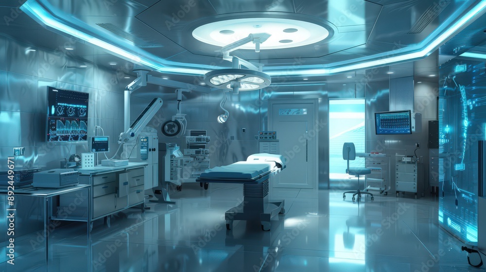 Aufkleber a high-tech surgery room with integrated digital systems for real-time data monitoring and communica