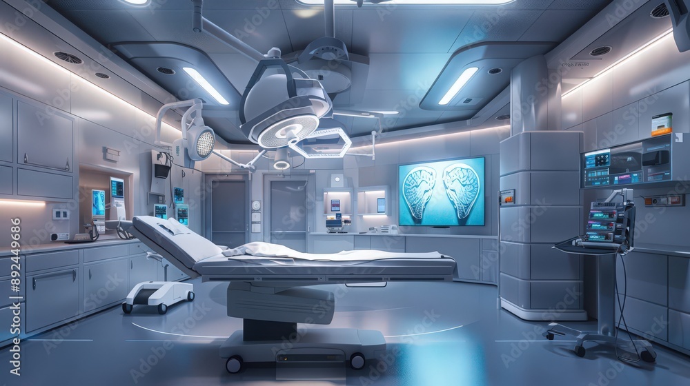 Aufkleber a high-tech surgery room with integrated digital systems for real-time data monitoring and communica