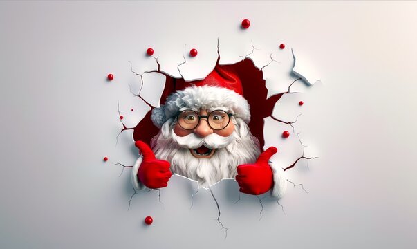Santa Claus Breaking Through Wall