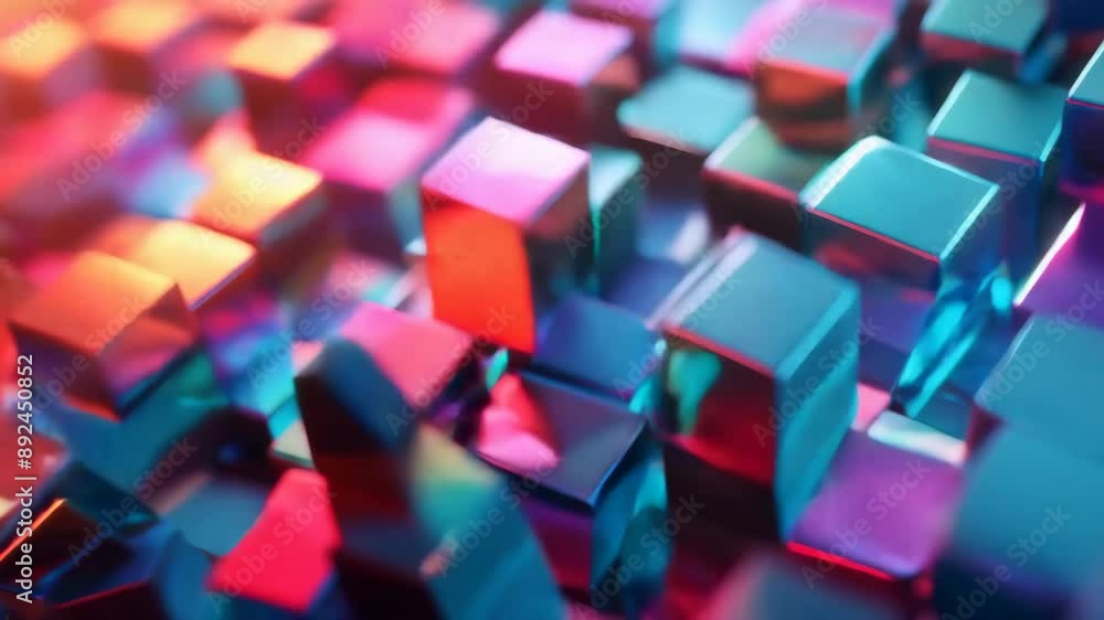 Aufkleber 3d rendering of colorful glowing cubes with reflective surfaces