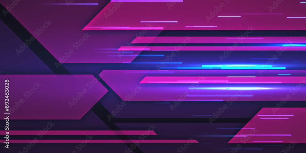 Wall mural abstract digital artwork with dynamic purple and pink shapes on a dark background, giving a sense of