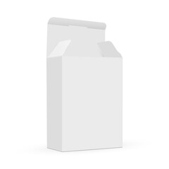 Paper Rectangular Box Mockup, Side View, Opened Lid, Isolated On White Background. Vector Illustration