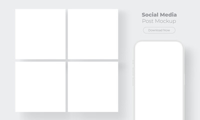 Blank Social Media Posts Template, Clay Smartphone Mockup With Blank Screen. Vector Illustration