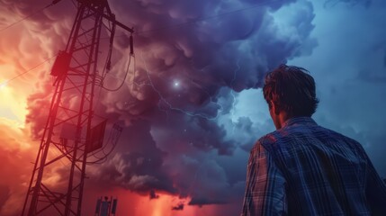 Obraz premium A meteorologist on the local news station explains the severe weather conditions developing in Tornado Alley, pointing to radar images of rotating clouds.