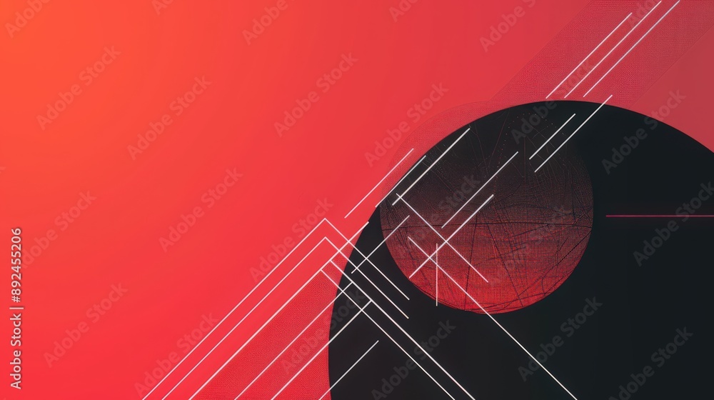 Poster a minimalist background with a schematic design in white lines on a red and black gradient
