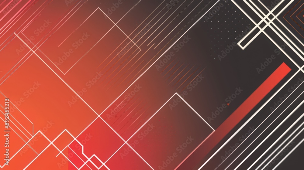 Poster a minimalist background with a schematic design in white lines on a red and black gradient
