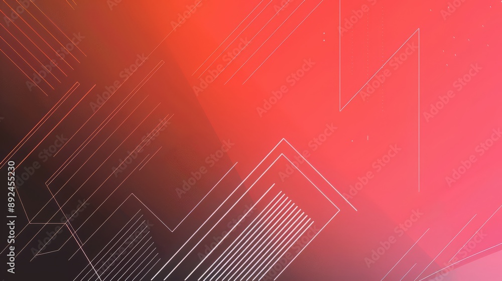 Poster a minimalist background with a schematic design in white lines on a red and black gradient