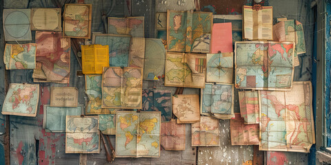 The Unwelcome Guests: A cluster of colorful maps, pinned on a rustic cottage wall