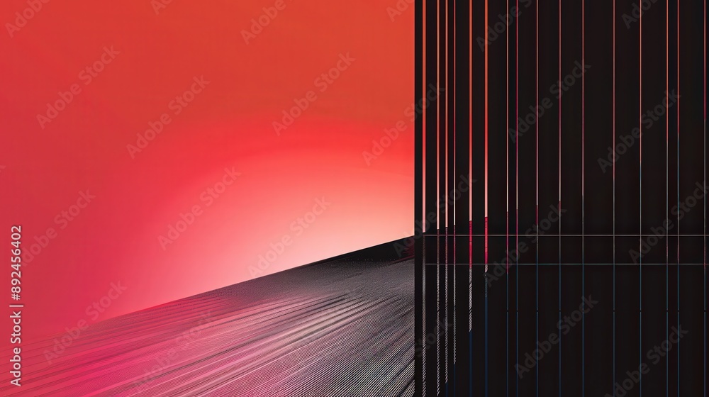 Poster a minimalist schematic design background with clean white lines against a contrasting red and black 