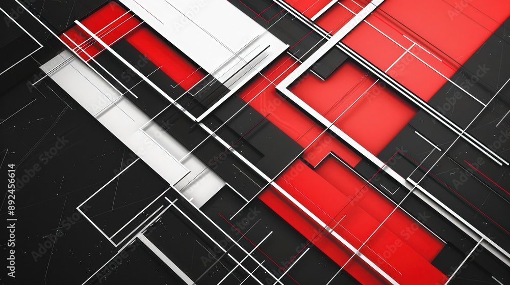 Aufkleber a minimalist schematic design background with clean white lines against a contrasting red and black 