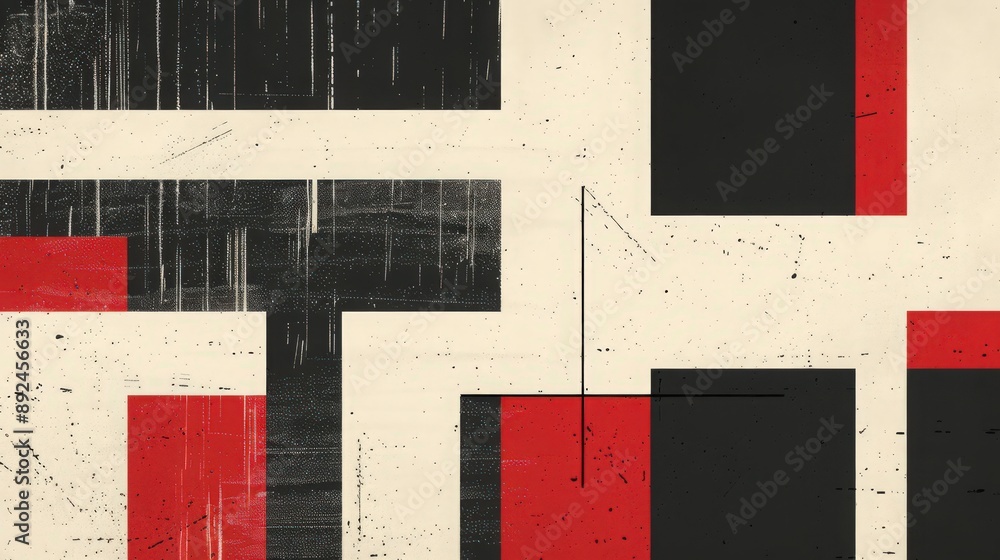 Poster a minimalist schematic design background with clean white lines against a contrasting red and black 
