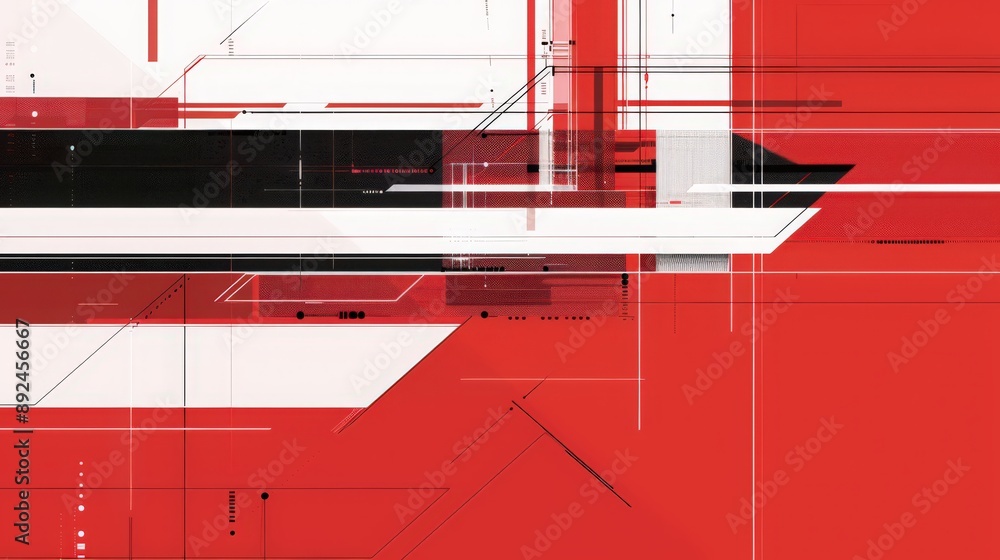 Poster a minimalist schematic design background with clean white lines against a contrasting red and black 