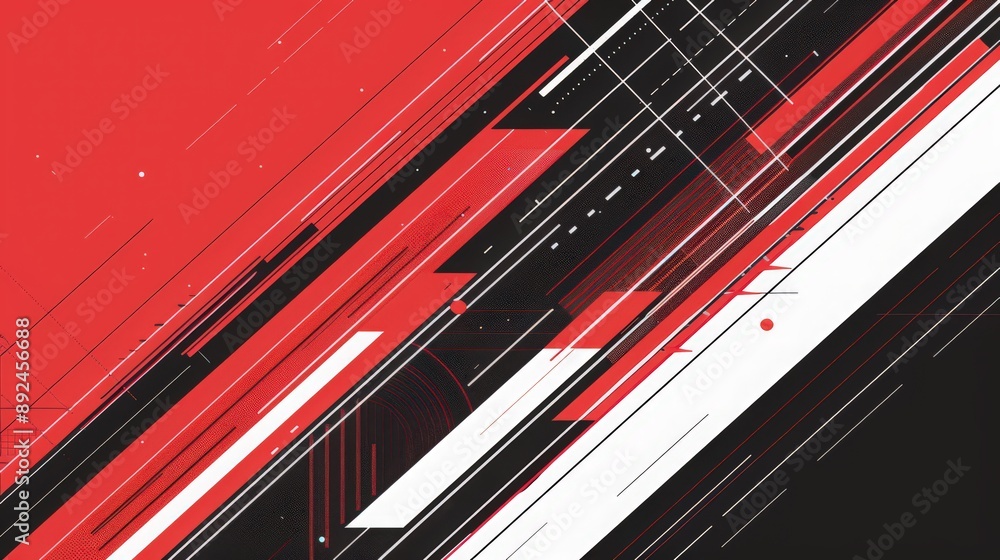 Poster a minimalist schematic design background with white lines against a contrasting red and black color 