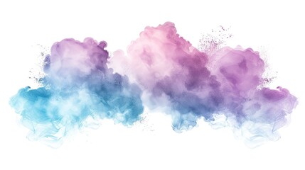 Vibrant Pastel Pink, Purple, and Blue Watercolor Paint Smoke Clouds on White Background. Abstract Ink Colors Splash Isolated Underwater with Copy Space.
