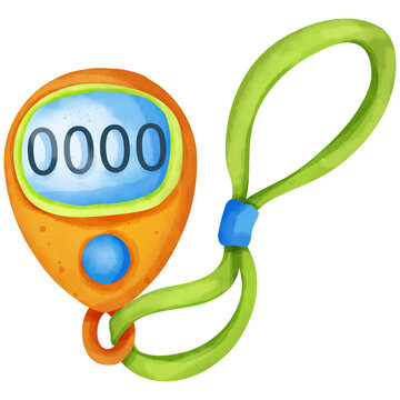 Watercolor digital stopwatch counter PNG sports timer fitness tracker isolated on transparent background.