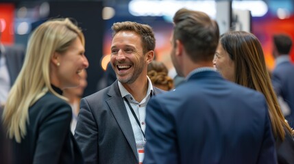 Live presentations delivered by a Group of Businesspeople engage the audience with interactive sessions at trade shows.