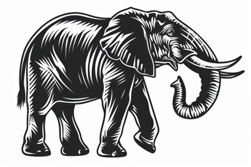 Obraz premium Black and white flat vector art of an elephant, svg style, isolated on white background, simple vector art design 