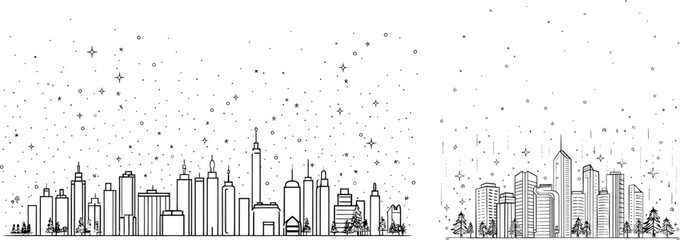 Obraz premium Modern illustration of minimalist style of city view decorative elements drawn as one continuous line.