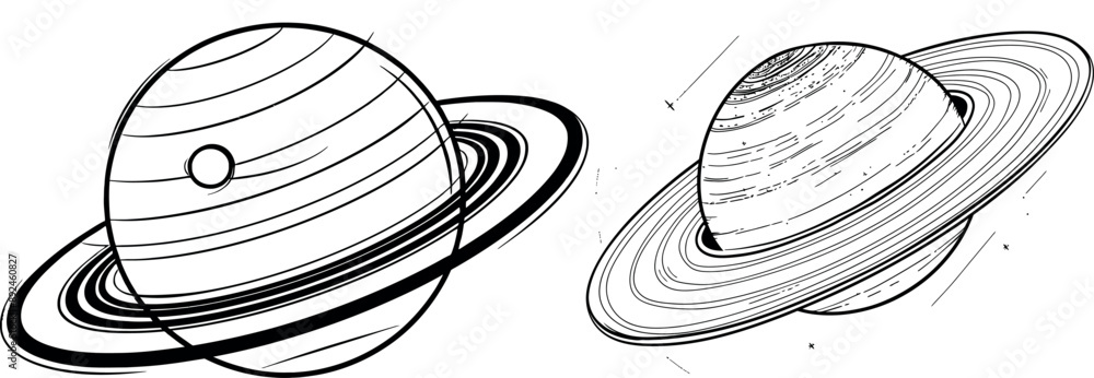 Poster planetary line art. planet saturn in one continuous line drawing. modern illustration.