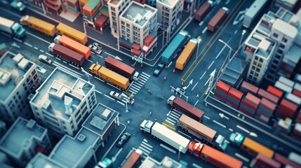 The photo is an illustration of a city from a bird's eye view