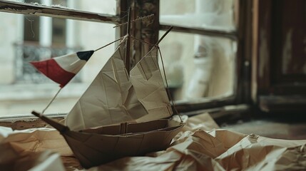 bateau en papier avec drapeau 2025 - carte de nouvel an