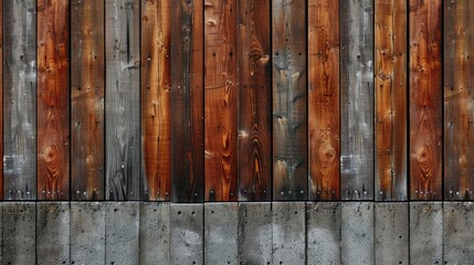 Close up shot of wooden fence with concrete wall showcases wood texture as abstract art