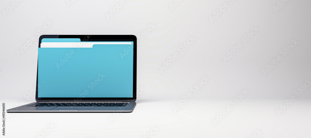 Poster Digital folder displayed on laptop screen on white background. 3D Rendering